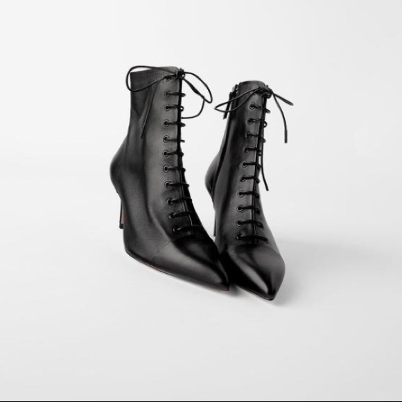Zara Shoes - ZARA Lace-up leather high heel ankle boots